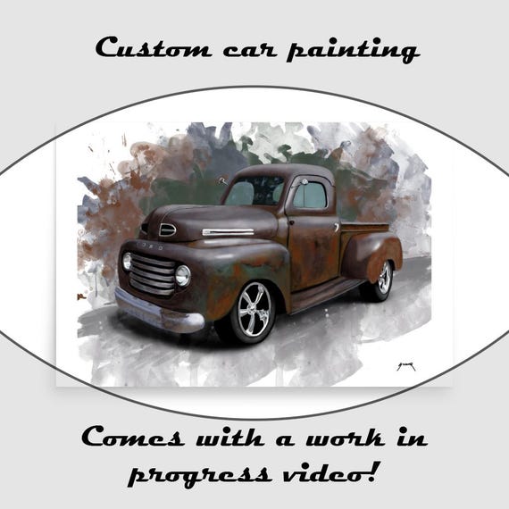 Custom Car Painting,Personalized Car Gift, Hand-Painted Colorful Digital Car Art Printed On Paper 24x36"