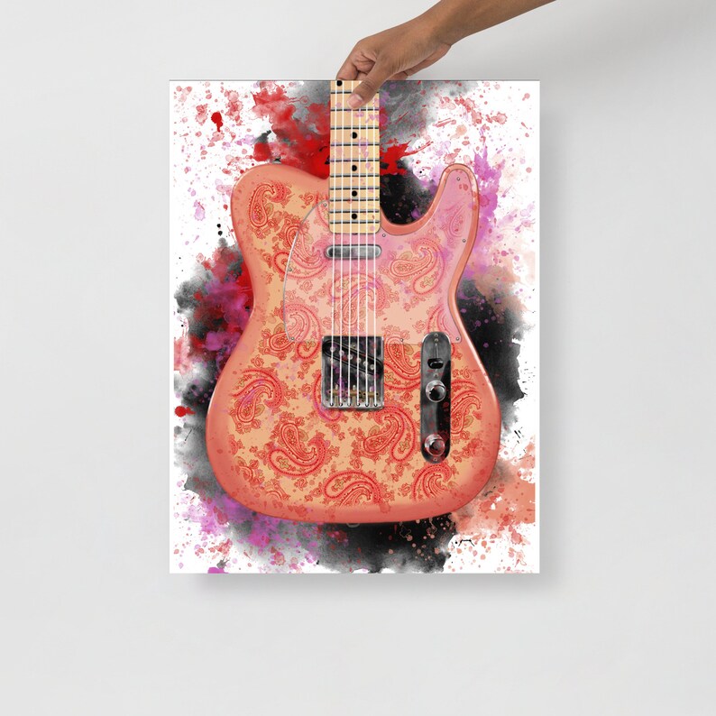 digital paintingof a paisley electric guitar printed on matte paper