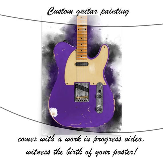 Electric Guitar Commission Painting, Custom Digital Painting from Photo, Personalized Music Studio Decor 24x36