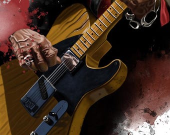 Piratkonst med elgitarr, digital teckning 40x50 cm