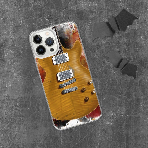 Hand-Painted iPhone Phone Cases with GreenGold Guitar Art