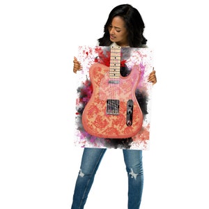 digital paintingof a paisley electric guitar printed on matte paper
