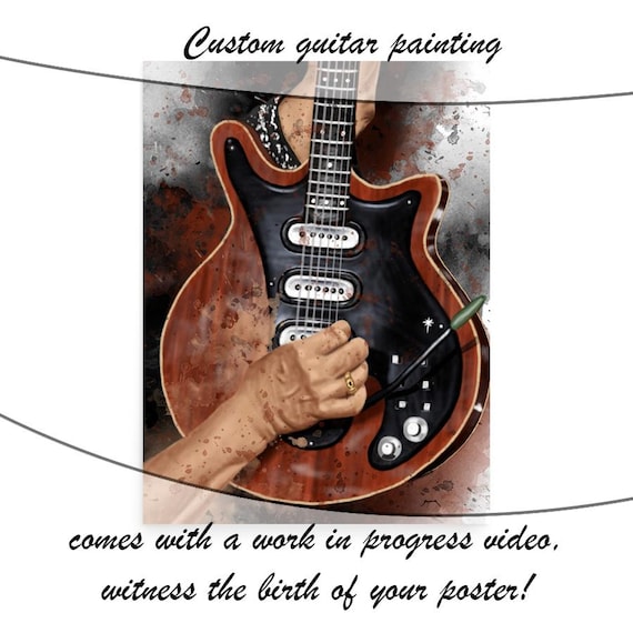 Commission Painting Of Electric Guitar Wih Hand Portrait, Custom Digital Painting from Photo, Personalized Music Studio Decor 24x36"