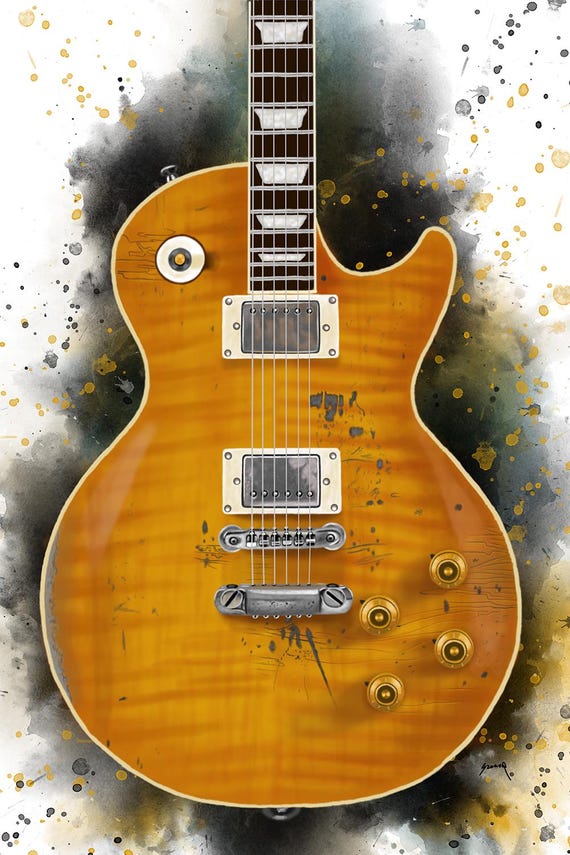 Paul's 59 Paul electric guitar 24x36" guitar art, music wall art, music poster, music room decor, hand painted guitar, guitar gifts
