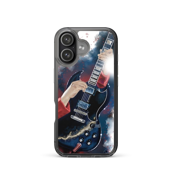 Hand-Painted iPhone Phone Cases with Black Electric Guitar Art