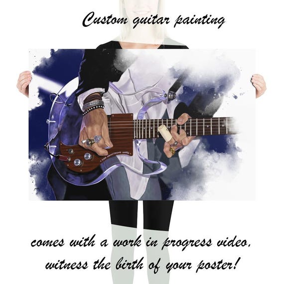 Custom Electric Guitar Painting With Hand Portrait | Hand-Painted Colorful Digital Painting Printed On Paper 24x36"