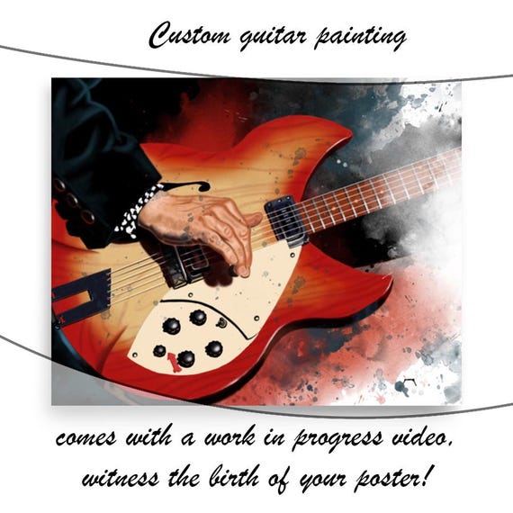Commission Painting Of Electric Guitar Wih Hand Portrait, Custom Digital Painting from Photo, Personalized Music Gift For Guitarist 24x36"