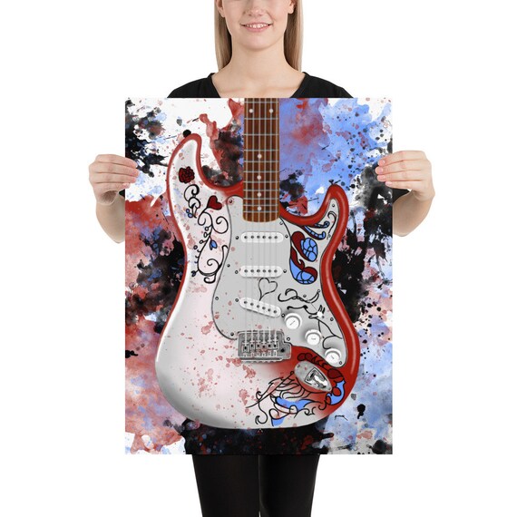 Monterey electric guitar art, digital drawing 18x24"
