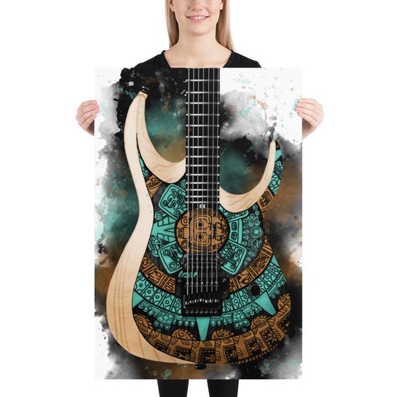 Aztec Electric Guitar Art Print: Music Room Decor (24x36)