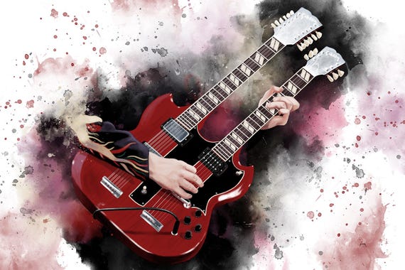 Double Neck Electric Guitar Wall Art, Painting 24x36"
