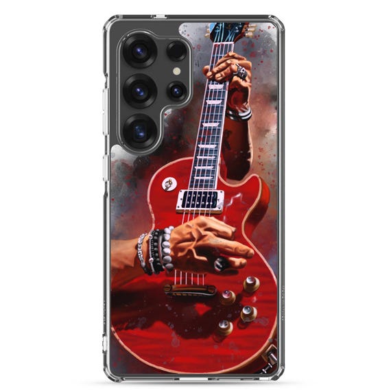 Hand-Painted Samsung Phone Cases with Fire Red Guitar Art