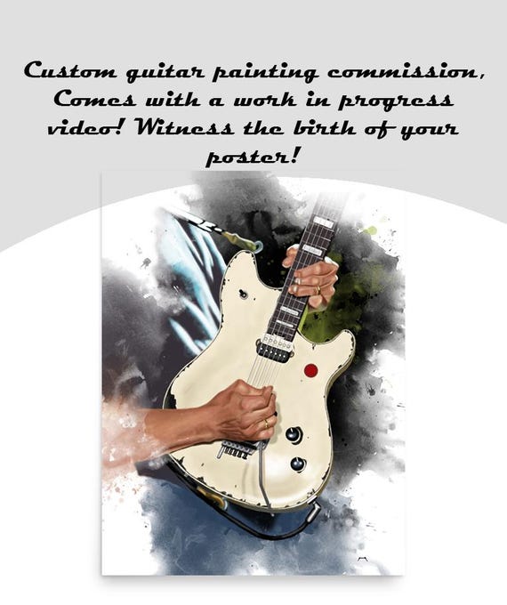 Commission Painting Of Electric Guitar Wih Hand Portrait, Custom Digital Painting from Photo, Personalized Music Teacher Gift 24x36"