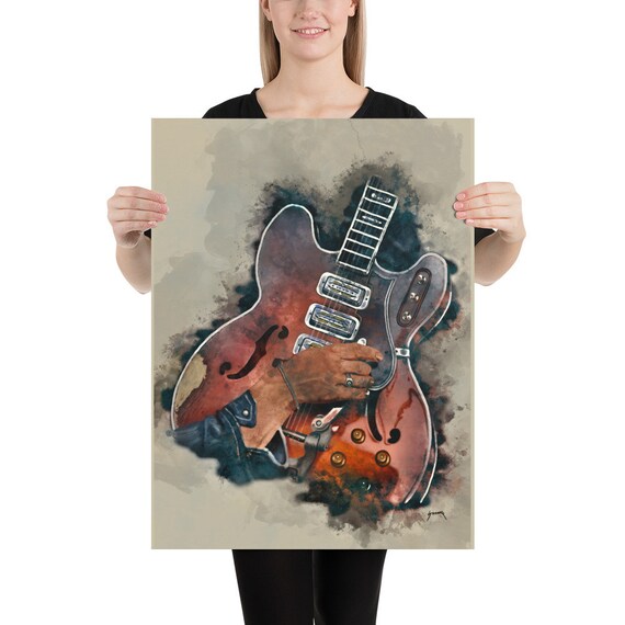 vintage electric guitar art, digital drawing 18x24"