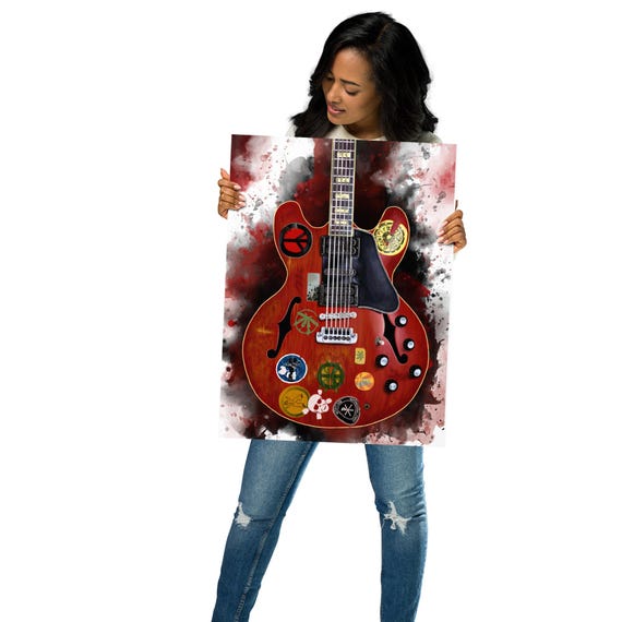 Hippie electric guitar art, digital drawing 18x24"