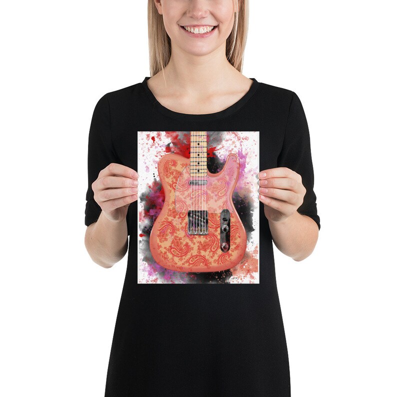 digital paintingof a paisley electric guitar printed on matte paper