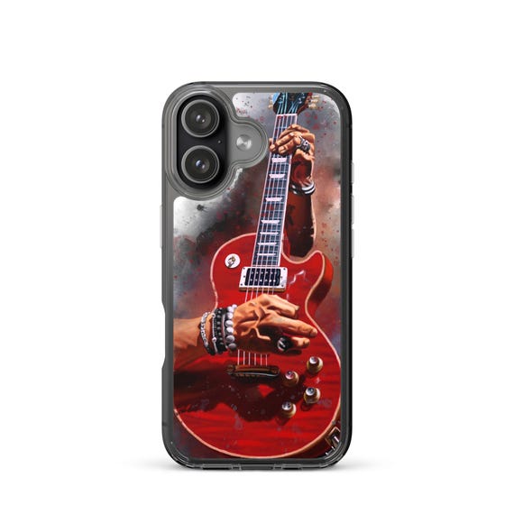 Hand-Painted iPhone Phone Cases with Fire Red Guitar Art