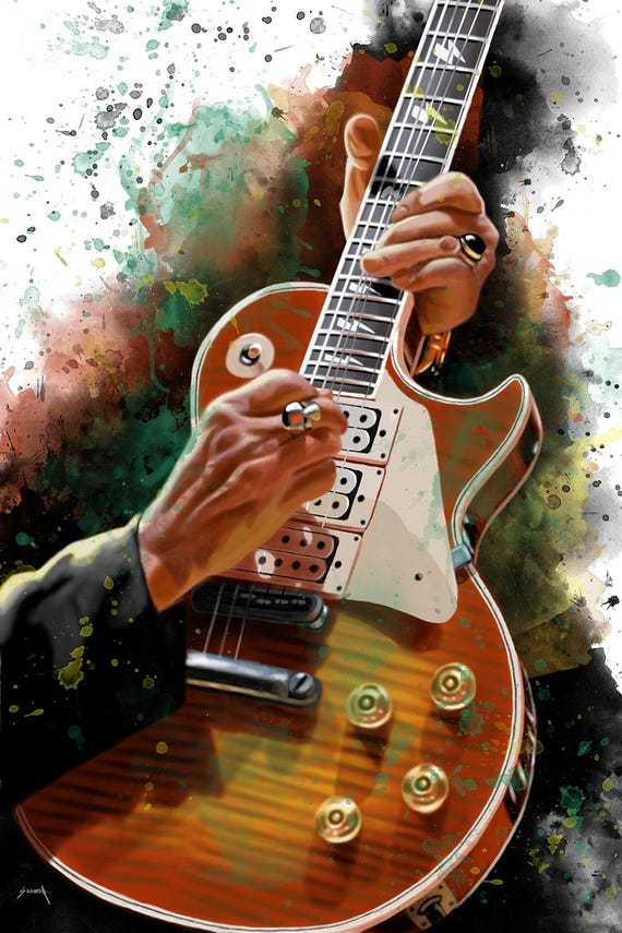 Aceburst electric guitar art, digital drawing 36x24"