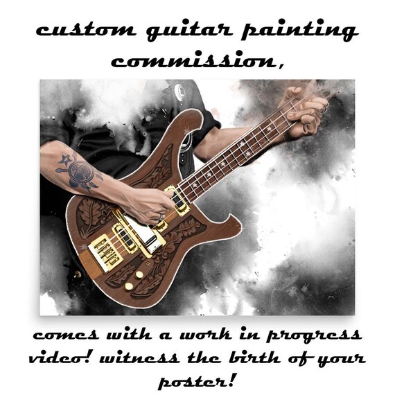 Commission Painting Of Bass Guitar Wih Hand Portrait, Custom Digital Painting from Photo, Personalized Gift For Guitarist