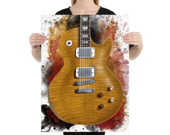 Lámina artística de guitarra eléctrica, decoración para sala de música (18 x 24)