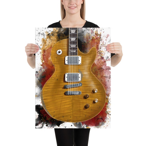 GreenGold electric guitar 18x24" guitar art, music wall art, music poster, music room decor, guitar gifts