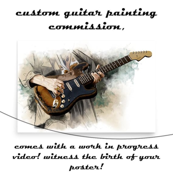 Commission Painting Of Electric Guitar Wih Hand Portrait, Custom Digital Painting from Photo, Personalized Gift For Guitarist 24x36"