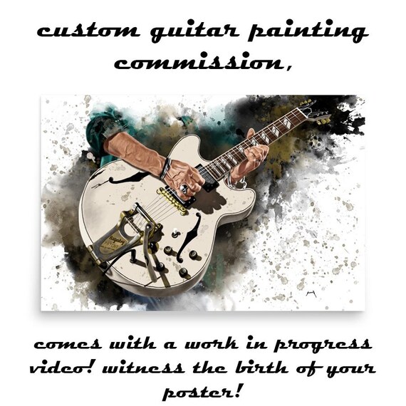 Commission Painting Of Electric Guitar Wih Hand Portrait, Custom Digital Painting from Photo, Personalized Guitar Gift 24x36"