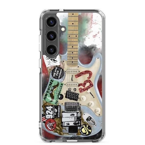 Hand-Painted Samsung Phone Cases with Blue Guitar Art