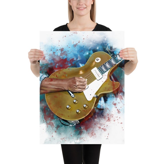 goldtop electric guitar art, digital drawing 18x24"