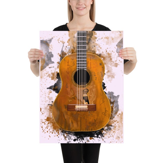 vintage acoustic guitar art, digital drawing 18x24"