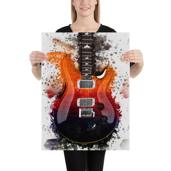 Electric guitar wall art, digital drawing 18x24"