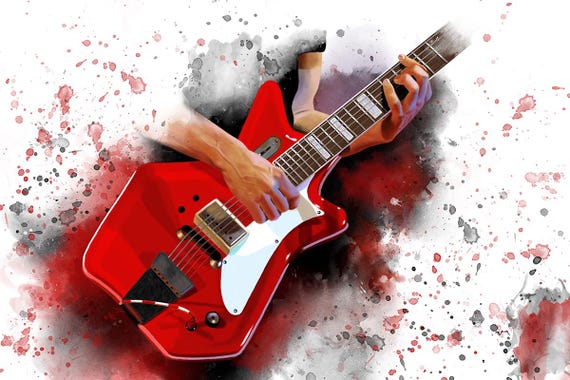 Red Electric Guitar Art Print: Music Room Decor (24x36)