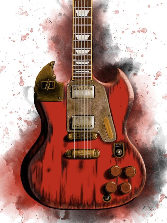 Steampunk electric guitar painting 18x24"