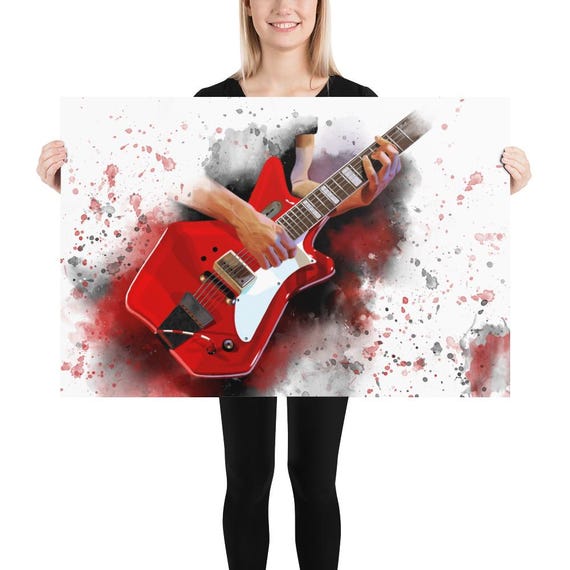 Red Electric Guitar Art Print: Music Room Decor (24x36)