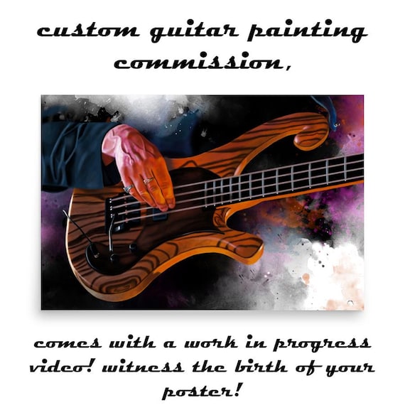 Commission Painting Of Bass Guitar Wih Hand Portrait, Custom Digital Painting from Photo, Personalized Music Teacher Gift
