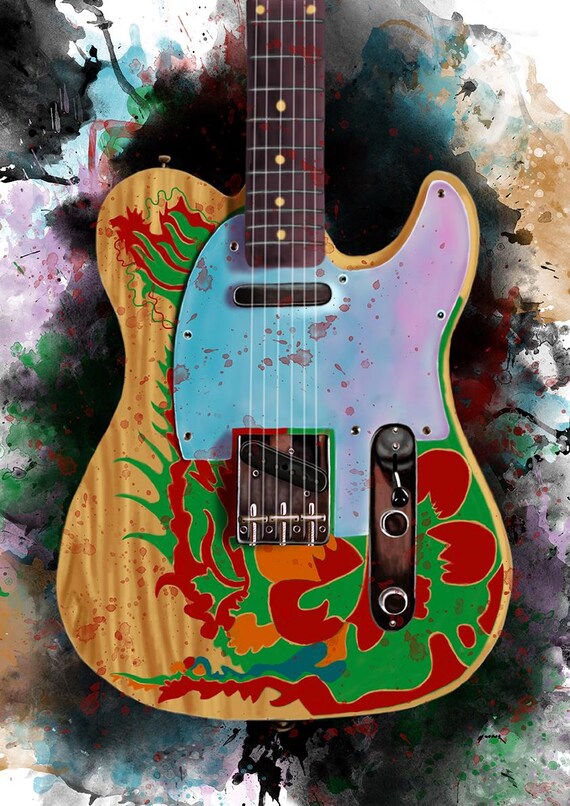 electric guitar with painting, digital drawing 18x24"