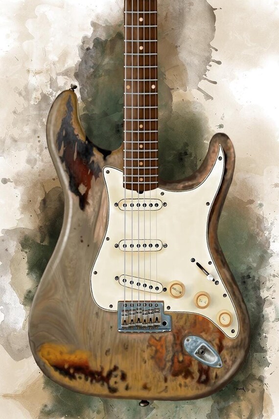 Rory's electric guitar 24x36" guitar art, music wall art, music poster, music room decor, hand painted guitar, guitar gifts