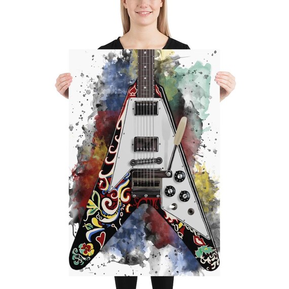 Graffiti Electric Guitar Art Print: Star Guitar Music Room Decor 24x36"