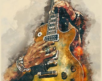 Konsttryck med rock n roll-gitarr, dekoration för musikrum (18x24)