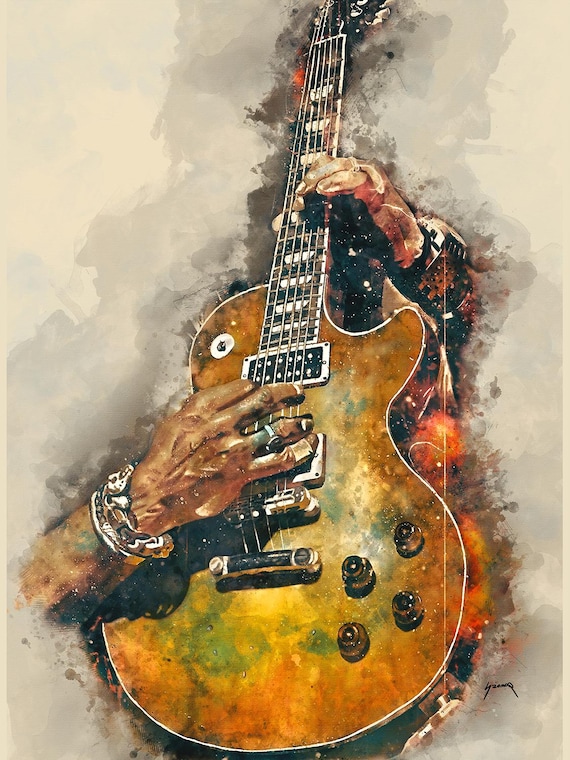 rock n roll 18x24" guitar art, music wall art, music room decor, hand painted guitar, guitar gifts, music gift