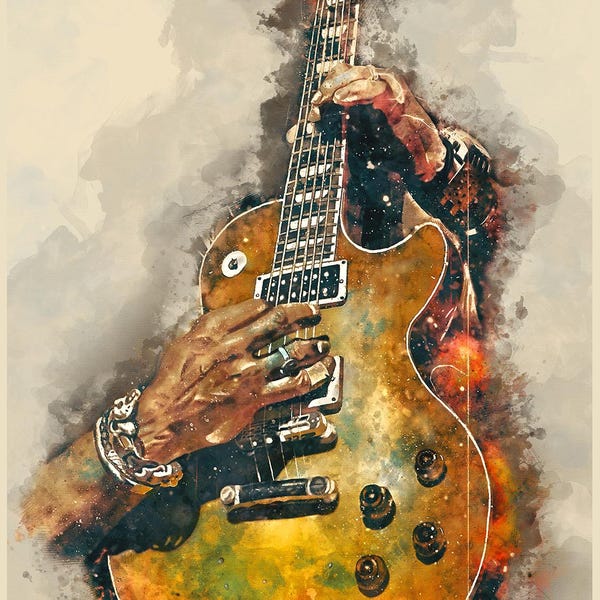 Rock n Roll Guitar Art Print, Music Room Decor (18x24)