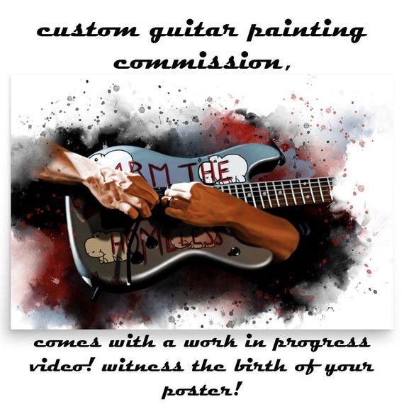 Commission Painting Of Electric Guitar Wih Hand Portrait, Custom Digital Painting from Photo, Personalized Music Studio Decor 24x36"