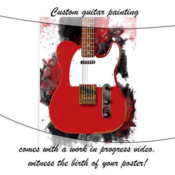 Electric Guitar Commission Painting, Custom Digital Painting from Photo, Personalized Guitar Player Gift 24x36