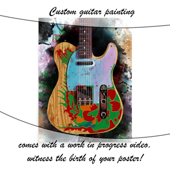 Electric Guitar Commission Painting, Custom Digital Painting from Photo, Personalized Guitar Gift 24x36