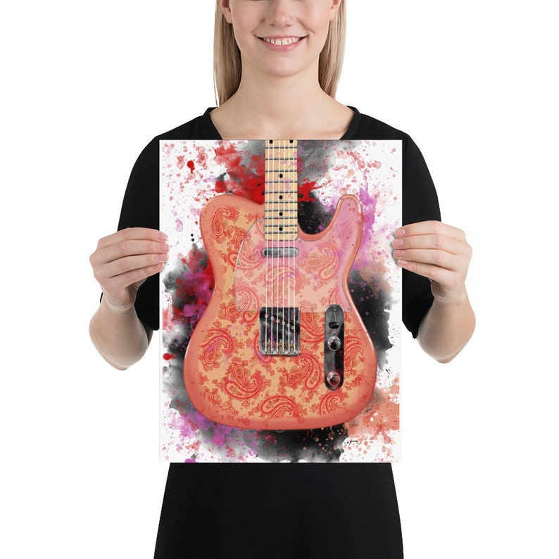 digital paintingof a paisley electric guitar printed on matte paper