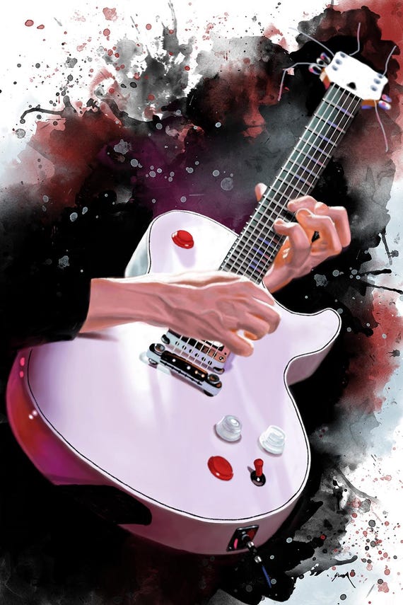 Bucket guitar art, digital drawing 36x24"