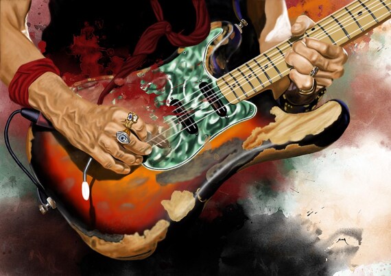 Joe's vintage electric guitar art, digital drawing 18x24"