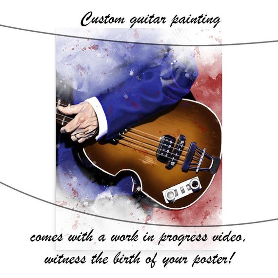 Commission Painting Of Bass Guitar Wih Hand Portrait, Custom Digital Painting from Photo, Personalized Gift For Guitarist