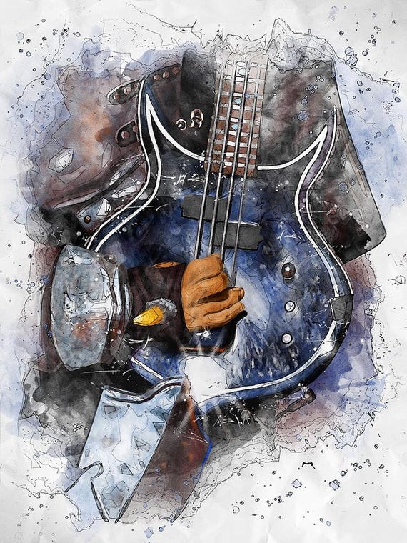The Demon's bass guitar art, digital drawing 18x24"