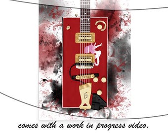 Electric Guitar Commission Painting, Custom Digital Painting from Photo, Custom Music Teacher Gift 24x36"