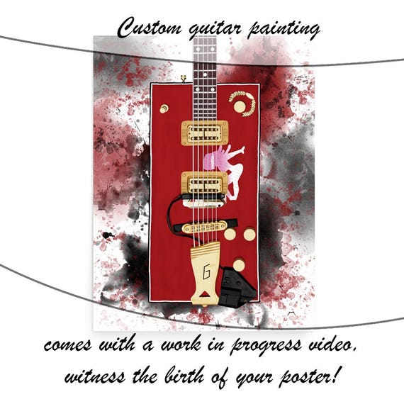 Electric Guitar Commission Painting, Custom Digital Painting from Photo, Custom Music Teacher Gift 24x36"